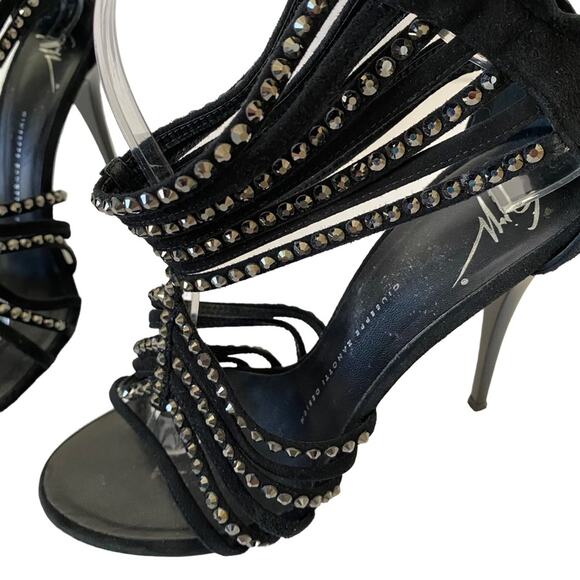 Giuseppe Zanotti Strass Black Suede Bejeweled Black Heels size 39 size 9 - Picture 12 of 16